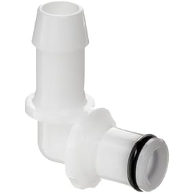 Elbow Male Valved Connector, 700 Series Barbs,3/8" (9.5 mm) ID Tubing, Natural Acetal