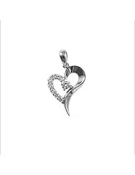 14k White Gold, Heart Pendant Charm Lab Created Gems 12mm Wide