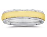 6 mm Two Toned White Milgrain Edge Comfort-Fit Men's Wedding Band in 14k Two-Tone Gold