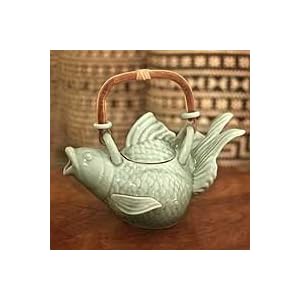 Green Fish Legend Stoneware Teapot