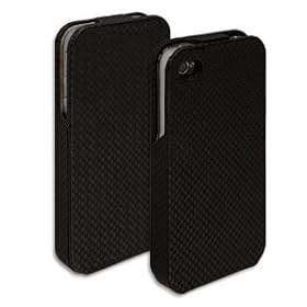 BLACK CARBON FIBRE FLIP CASE COVER FOR THE APPLE IPHONE 4G 4GS + FREE SCREEN PROTECTOR - PART OF THE CONSUMER STORE ACCESSORIES RANGE