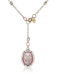 Betsey Johnson "Girlie Grunge" Skull Oval Long Pendant Necklace, 32"