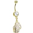 Gold Plated Jeweled Hand Grenade Dangle Belly Ring