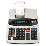 Victor Technologies Products - 12-Digit Calculator, 2-Color Commercial Print, 8"x11"x3" - Sold as 1 EA - 12-digit heavy-duty printing calculator with equals/plus logic features a large, two-color backlit display with negative numbers in red. Design includes large, well-spaced contoured keys with PC Touch and left-side total key. Print 4.0 lines per second in two colors. Calculator delivers large print on paper tape. Enter two cost/sell/margin variables, the third appears and prints. Functions al