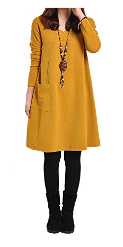 ARJOSA Womens Cotton Long Sleeve Pocketed Long Lounger Loose Dress