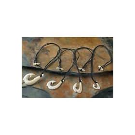 Hand Carved Ivory Fish Hook Necklace by 