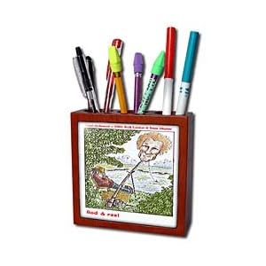 Londons Times Fish Fishing Deep Beneath Cartoons - Rod -Stewart- And Reel - Tile Pen Holders-5 inch tile pen holder