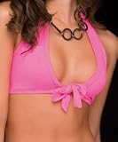 9004 Espiral Solid Halter Top. Black, White, Hot Green, Hot Pink