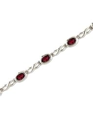 14K White Gold Oval Garnet Bracelet