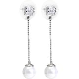 Silver 8mm Synthetic PEARL Diamond Cut Chain Earrings