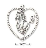 Sterling Silver 1 Inch Roped Heart Running Horse Inscribed Charm