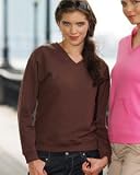 LAT Ladies French Terry V-Neck Pullover - WHITE - S