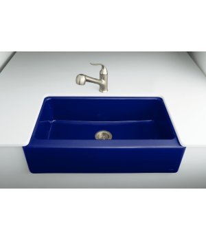 Kohler K-6546-4U-30 Dickinson Apron-Front, Undercounter Kitchen Sink with Four-Hole Oversized Centers, Iron Cobalt