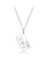 Womens Sterling Silver Diamond "Send Your Love" Pink and White Enamel Envelope Pendant Necklace (0.01 cttw, I-J Color, I2 Clarity), 18"