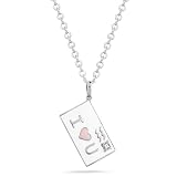 Women's Sterling Silver Diamond "Send Your Love" Pink and White Enamel Envelope Pendant Necklace (0.01 cttw, I-J Color, I2 Clarity), 18" Women's Sterling Silver Diamond "Send Your Love" Pink and White Enamel Envelope Pendant Necklace (0.01 cttw, I-J Color, I2 Clarity), 18"
