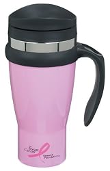 Trudeau Drivetime 18-Ounce Travel Mug, Breast Cancer Awareness, Pink