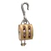 Campbell 3002J 6" Double Wood Shell Block with Long and Loose Hook, 2500 lbs Load Capacity, 3/4" Rope, 3-1/2" Sheave