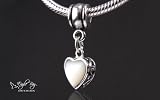 Silver Heart Dangle with Mother of Pearl and Filigree Design - Fits Pandora® Jewelry Bracelets - By Eagle Bay Designs