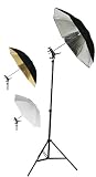 Off Camera flash Photo Studio Photography Flash Shoe Mount Swivel Bracket Umbrellas Stands 1 stands, 1 flash mount bracket, 1 shoot through umbrellas, 1 sliver reflective umbrella, 1 gold reflective umbrella By Fancierstudio Fan UBC1