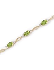 14K Yellow Gold Oval Peridot and Diamond Bracelet
