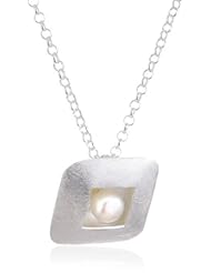 VINANI brand Germany 925 Sterling Silver Women Pendant Square brushed with Pearl & Cable Link Chain Necklace AVP-T