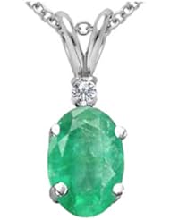 Tommaso Design (tm) Oval 7x5mm Genuine Emerald and Diamond Pendant in 14 kt White Gold