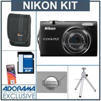 Nikon Coolpix S5100 Digital Camera Kit - Black - with 8GB SD Memory Card, Camera Case, Table Top Tripod, Spare Rechargeable Li-ion Battery EN-EL10, 2 Year Extended Service Coverage