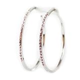 Pink Crystal Silver Hoop Earrings