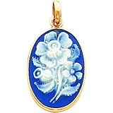 14K Gold Porcelain Flowers Cameo Pendant Jewelry New