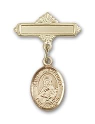 Gold Filled Baby Badge with St. Alexandra Charm and Polished Badge Pin
