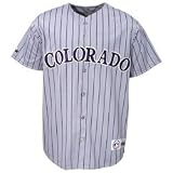 MLB Men's Colorado Rockies Gray/Purple Pinstripe Road Short Sleeve 6 Button Synthetic Replica Baseball Jersey Fall 2011  (Gray/Purple Pinstripe, Medium)