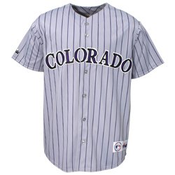 MLB Men's Colorado Rockies Gray/Purple Pinstripe Road Short Sleeve 6 Button Synthetic Replica Baseball Jersey Fall 2011  (Gray/Purple Pinstripe, Medium)