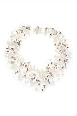Fourteen-strand Freshwater Pearl Choker Style Necklace with Quartz Chips and a Sterling Silver Barrel Clasp