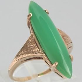 Vintage 10K Yellow Gold Chrysoprase Cabochon Ring, Circa 1940 by Chrysoprase