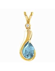 14K Yellow Gold Pear Cut Aquamarine and Diamond Pendant -- LIFETIME WARRANTY