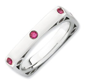 Genuine IceCarats Designer Jewelry Gift Sterling Silver Stackable Expressions Polished Created Ruby Square Ring Size 8.00