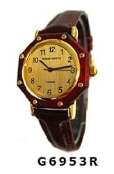 Tense Unisex Octagon Wood Stud Light Face Arabic Watch Leather Band G6953R ANLF
