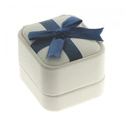 Earring Gift Box White Leatherette with Blue Satin Bow
