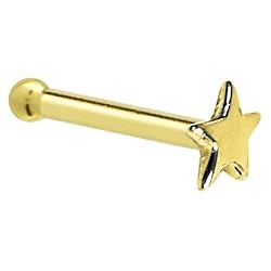 Solid 14KT Yellow Gold Star Nose Bone - 18 Gauge