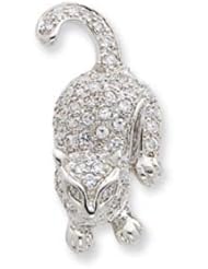 Sterling Silver CZ Cat Pin