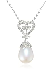 Sterling-Silver Diamond and Freshwater Cultured Pearl Pendant Necklace (0.06 cttw, G-H Color, I2-I3 Clarity), 18"