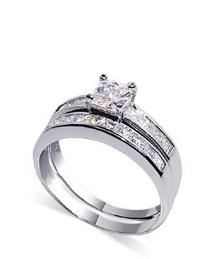 .925 Sterling Silver Rhodium Plated Band Cubic Zirconia Ring