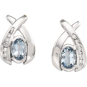 14K White Gold Genuine Aquamarine and 1 10CT Diamond Earrings. PAIR 6X4, 2... by 