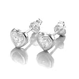 Sterling Silver Cubic Zirconia CZ Heart Bezel Stud Earrings W/ No Rhodium Finished - size 5
