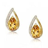 Ladies Yellow Gold Stud Citrine Diamond Stud Earrings