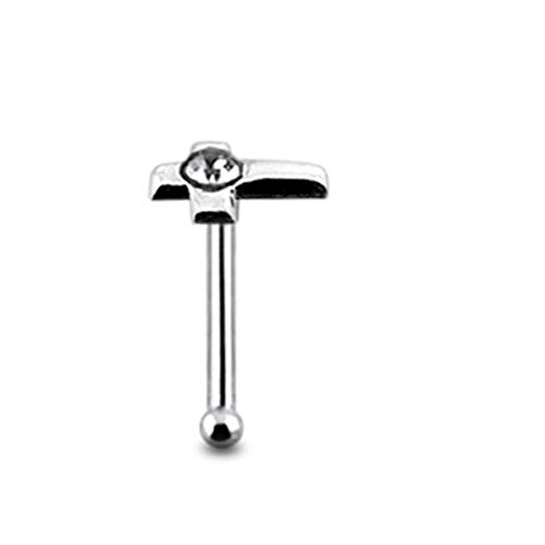 Jeweled Cross Sterling Silver Ball End Nose pin Body jewelry