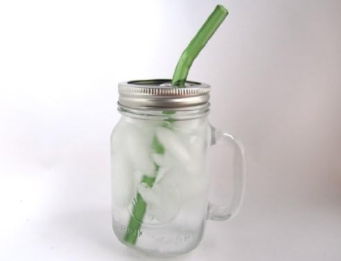 Handle Mason Jar To Go Cup with Green Bent Straw