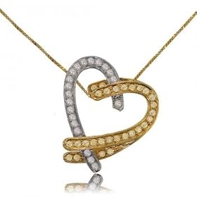 2Tone 14KT Gold Heart Pendant Necklace 1/2cttw Diamond