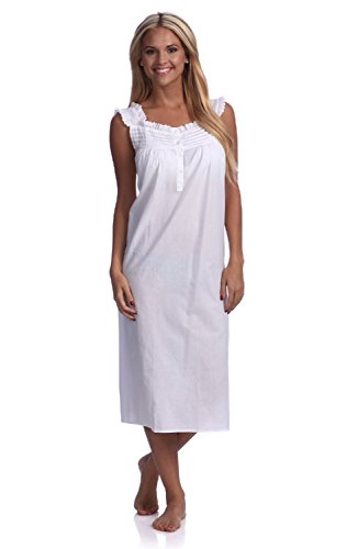 Handmade Women's Eyelet Trim Pleated Nightgown White