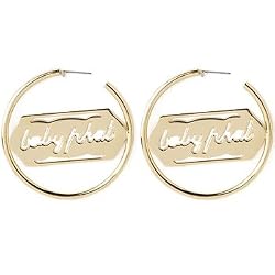 Gold Tone Baby Phat Script Logo Medium Hoop Earrings